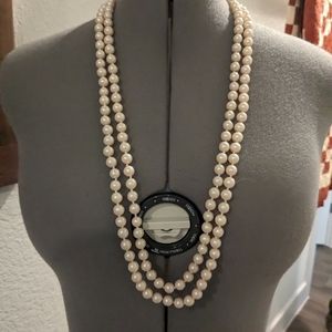 Extra long hand knotted off-white pearl necklace